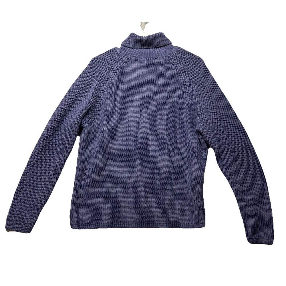 Lands End Women’s Size Large 14-16 Blue Cotton Ribbed Chunky Knit Turtleneck - Picture 4 of 4